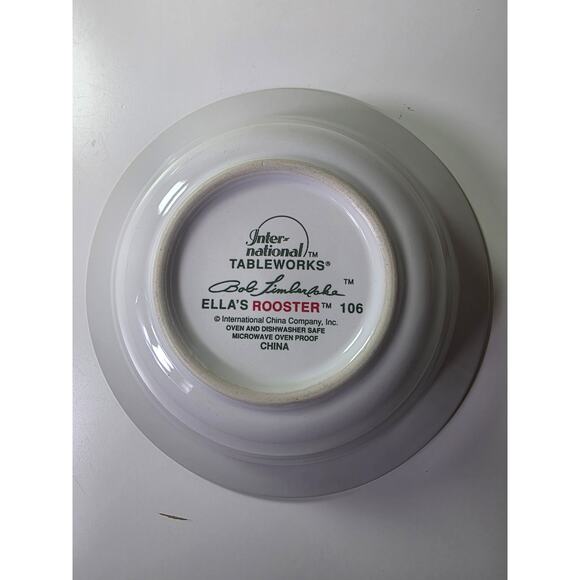 ELLA'S ROOSTER by International Red Checkered Border 6.5" Bowls Set of 4 - Picture 5 of 7